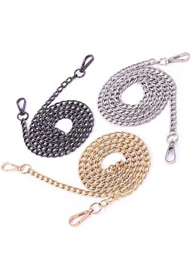 Swpeet Swpeet 3Pcs Luxury Fashion 47 Inche Replacement Flat Chain Strap with Buckles Set, Perfect for DIY Metal Shoulder Cross Body Bag Hand Bag Purse Replacement （ Gold + Silver+ Gun-Black  - Image 1