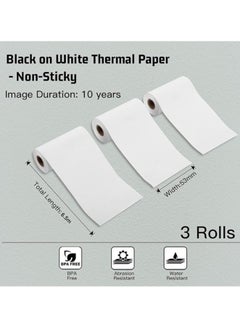 Generic T02/M02X/M02L Sticker Paper- Thermal Paper for Study Notes, Photo, DIY, Stickers, 2 Years Black on White Sticky Paper 50mm x3.5m, 3 Rolls (White, 53mm*6.5m)  - Image 2