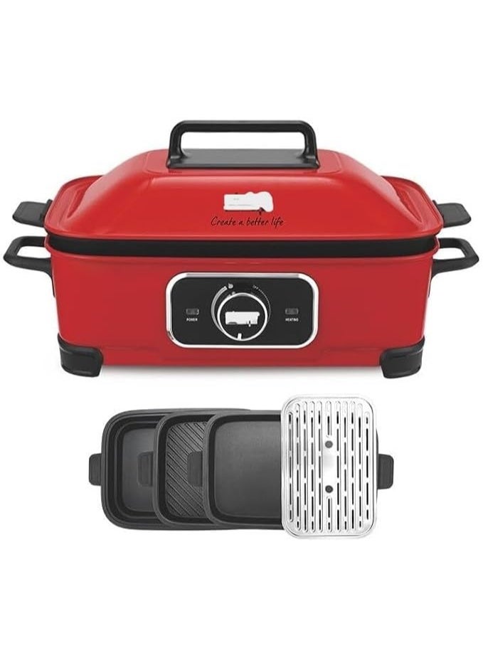 دي اس بي آلة طهي كهربائي 4 * 1 مطبخ متعدد الوظائف هيكل أواني منفصله آمنة للاستخدام وسهلة التنظيف الوظائف القلي الشوي البخر والطهي في وعاء الشوربة حماية من الحرارة الزائدة بقده 1400 وات - Image 1