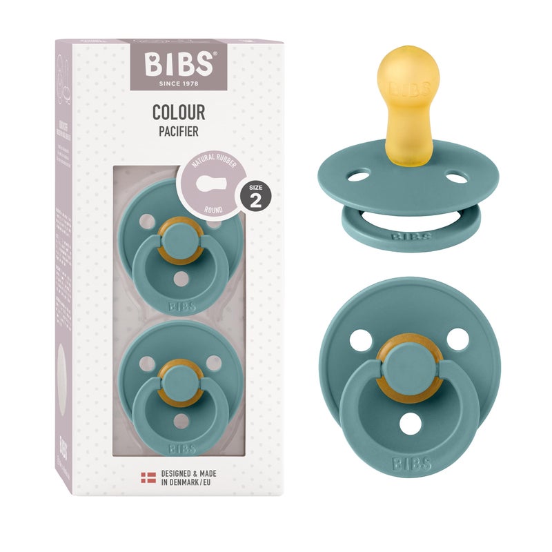 BIBS Pacifiers Colour Collection Natural Rubber Baby Pacifier Round Nipple Set of 2 BPAFree Soothers Made in Denmark 6 Months Pack of 2 Island Sea