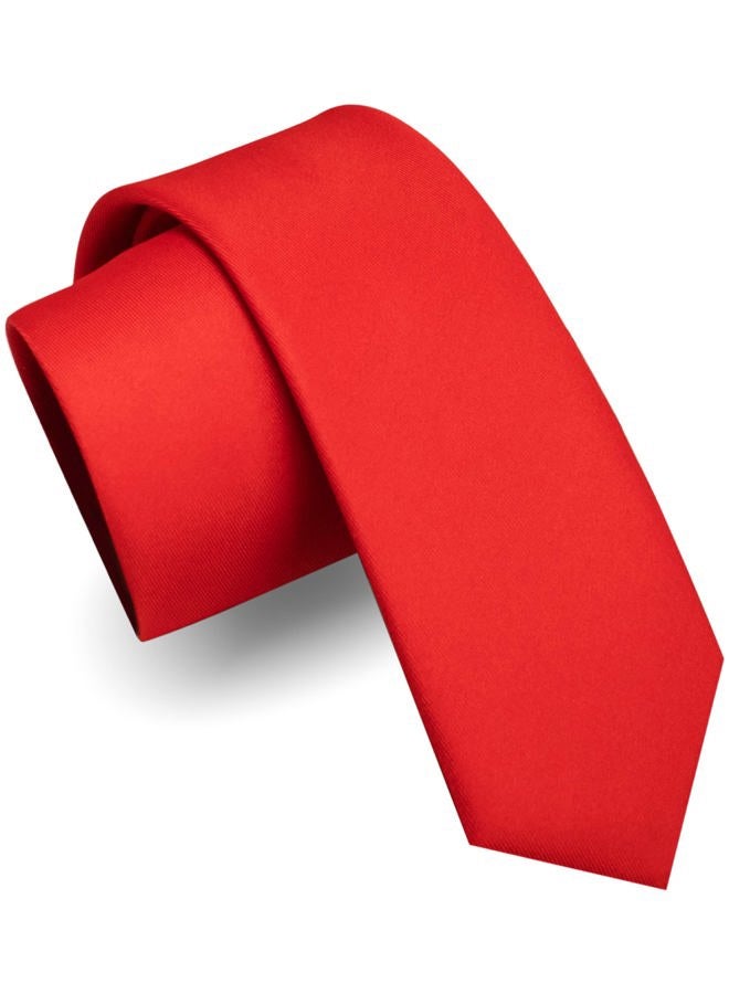 RBOCOTT 2.4“ Solid Color Skinny Tie Business Wedding Necktie for Men(6cm), Red - Image 1