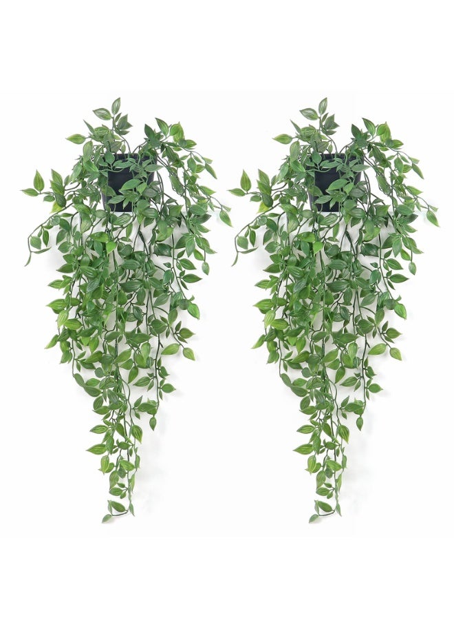 زيريفام نباتات اصطناعية معلقة، عبوتان من نباتات الحائط المزيفة، نباتات مزيفة مزروعة في أصيص، نباتات بلاستيكية مع أصص للديكور الداخلي والخارجي للحديقة والفناء والمكتب - Image 1