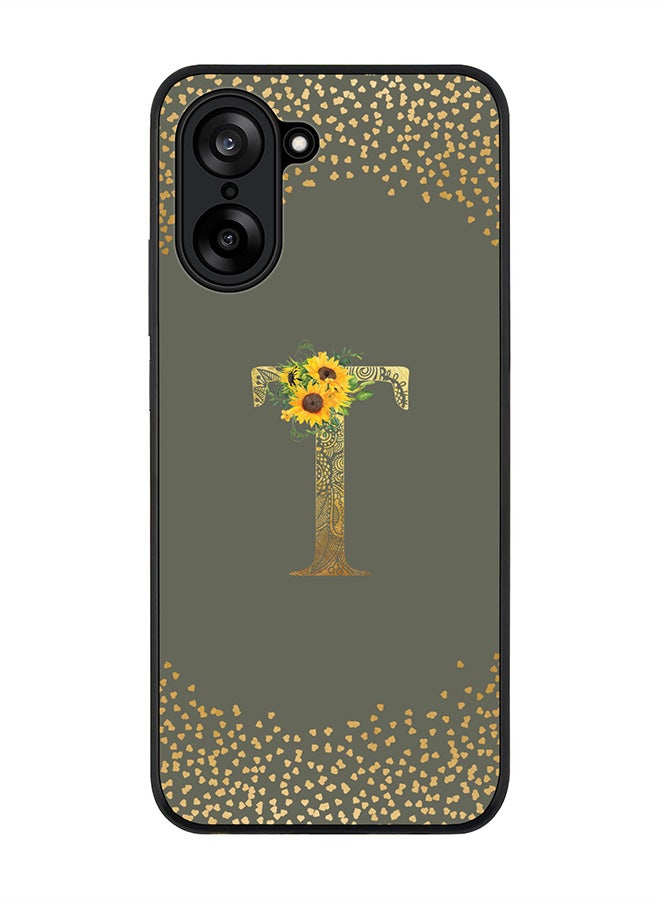 Stylizedd For OnePlus Nord CE5 / Ace 5 Racing Case,Slim fit Camera Protection, Shockproof Thin Phone cover  - Custom Floral Monogram - T  (Olive Green )