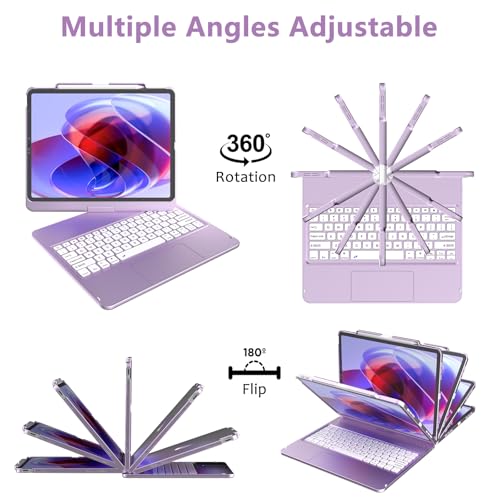 KBCASE Touch Keyboard Case for iPad Air 13 inch (M3/M2, 2025/2024)/for iPad Pro 12.9 inch 3rd/4th Gen 2018/2020, 360°Rotatable Case with Touchpad & Pencil Holder for iPad Air 13 inch (Light Purple) - Image 3