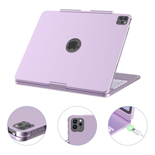 KBCASE Touch Keyboard Case for iPad Air 13 inch (M3/M2, 2025/2024)/for iPad Pro 12.9 inch 3rd/4th Gen 2018/2020, 360°Rotatable Case with Touchpad & Pencil Holder for iPad Air 13 inch (Light Purple) - Image 5