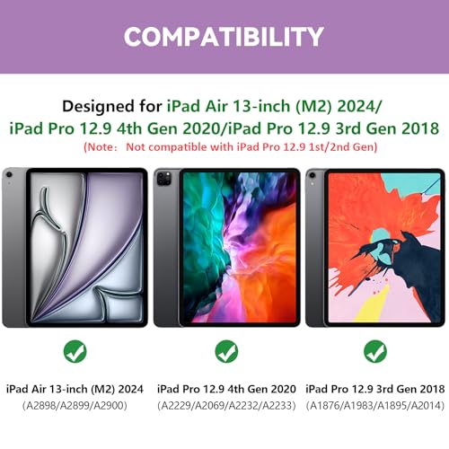 KBCASE Touch Keyboard Case for iPad Air 13 inch (M3/M2, 2025/2024)/for iPad Pro 12.9 inch 3rd/4th Gen 2018/2020, 360°Rotatable Case with Touchpad & Pencil Holder for iPad Air 13 inch (Light Purple) - Image 2