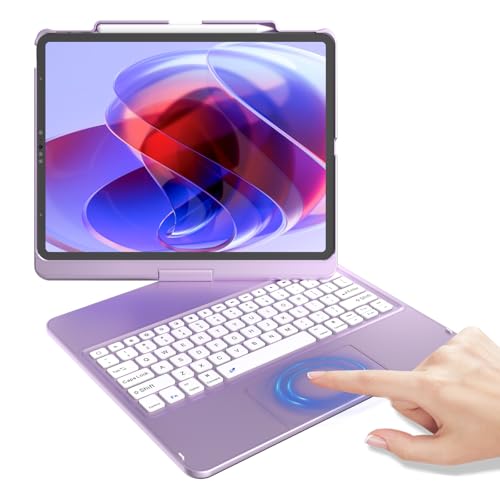 KBCASE Touch Keyboard Case for iPad Air 13 inch (M3/M2, 2025/2024)/for iPad Pro 12.9 inch 3rd/4th Gen 2018/2020, 360°Rotatable Case with Touchpad & Pencil Holder for iPad Air 13 inch (Light Purple) - Image 1