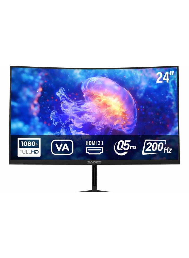 Sades NC Pelagia  24" FHD (1920x1080) Curved Gaming Monitor, 200Hz, 0.5ms Response Time, HDMI 2.1, SA-04F24B - Image 1