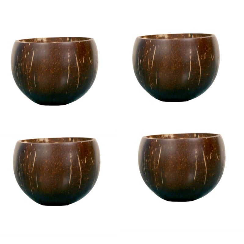 NAMAKA Pack of 4 Nos 200ml Coconut Shell Bowls - Glossy & Polished, Flat-Bottomed for Stability, Eco-Friendly &Durable, Ideal for Ice Cream, Snacks, Soup, Hot & Cold Beverages,-Naturally Polished - Image 1
