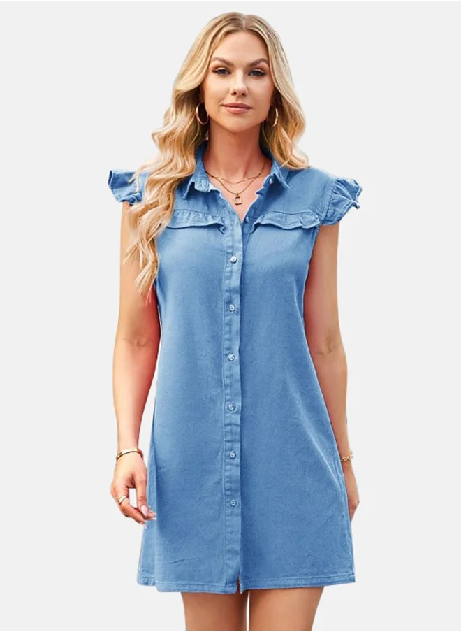 YUNIQEE Blue Denim Mini Shirt Dress