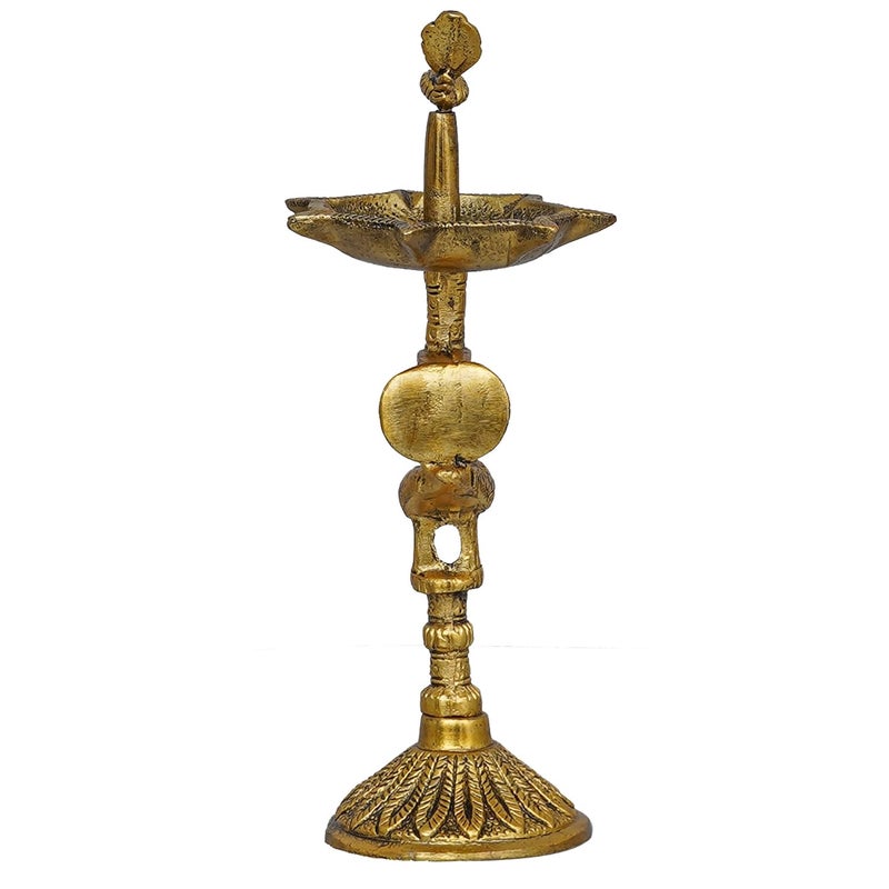 Webelkart Premium Peacock Indian Traditional Metal Table Deepak Samay Mahabharat Kerala Diya Oil Diwali Puja Lamp Golden Lamp for Diwali 10 Inches - Image 5