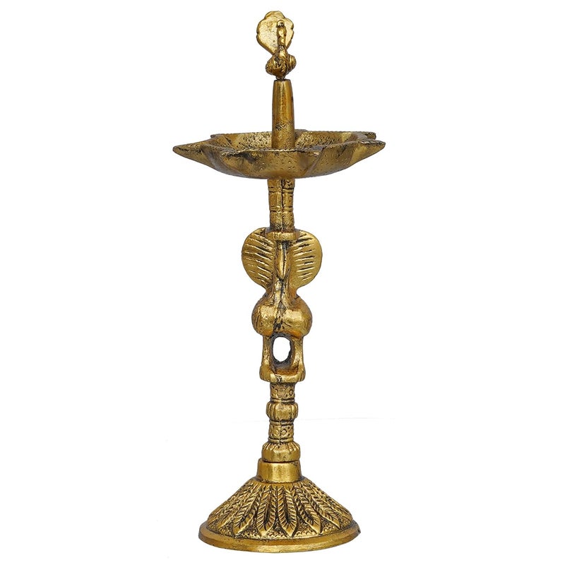 Webelkart Premium Peacock Indian Traditional Metal Table Deepak Samay Mahabharat Kerala Diya Oil Diwali Puja Lamp Golden Lamp for Diwali 10 Inches - Image 2