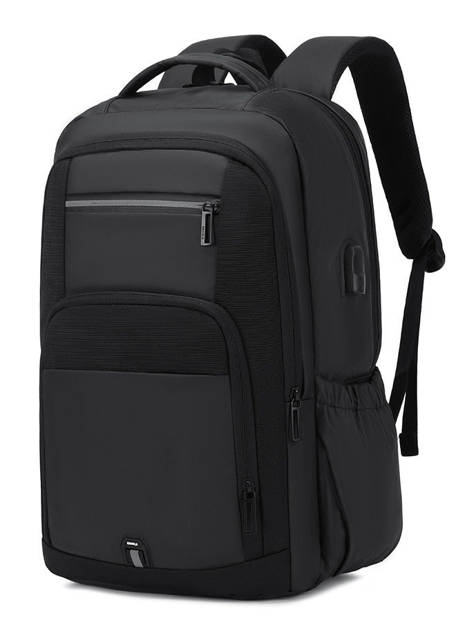 RAHALA Rl-2215 Casual Laptop Unisex Travel Professional Waterproof USB Port Backpack Bag - Black - Image 1