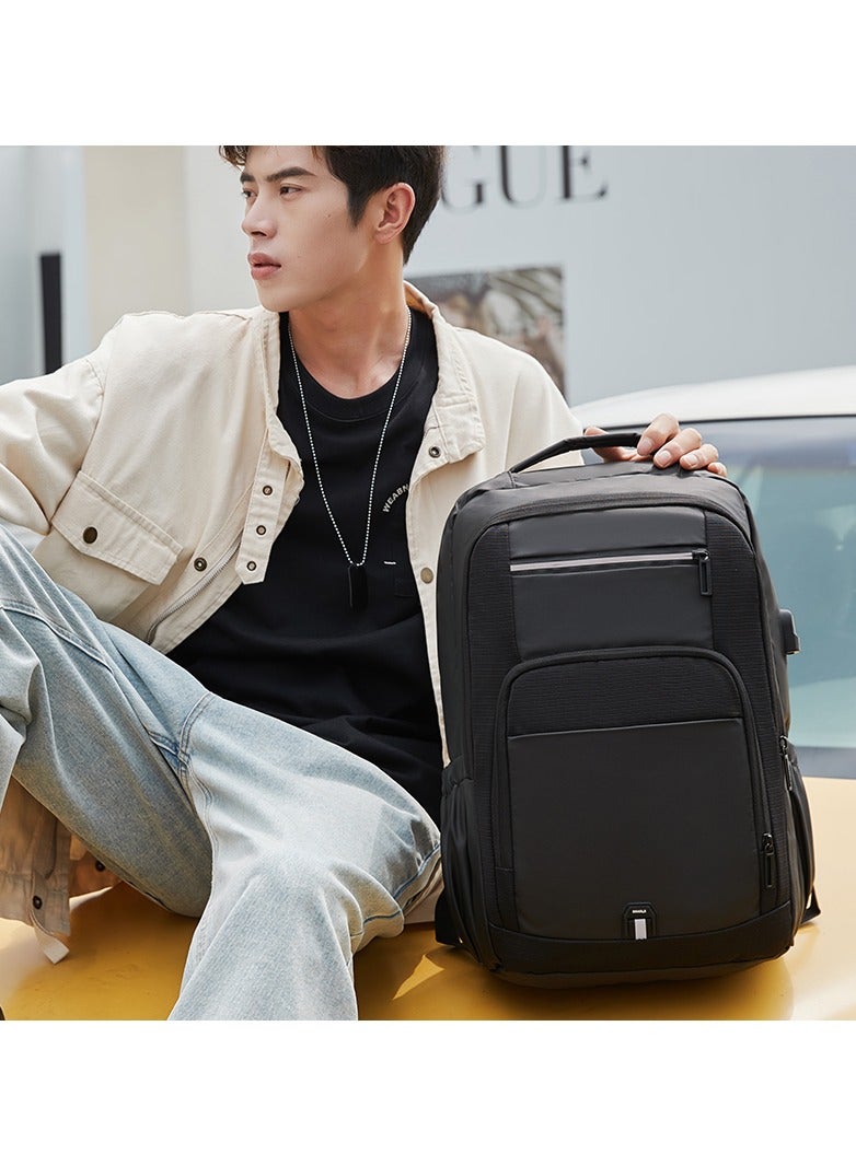 RAHALA Rl-2215 Casual Laptop Unisex Travel Professional Waterproof USB Port Backpack Bag - Black - Image 4