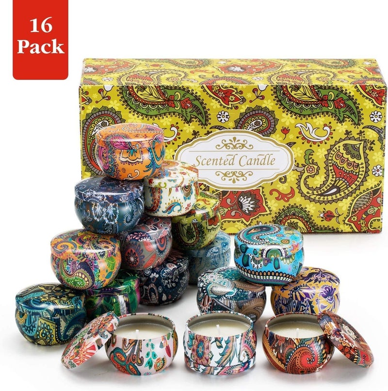 fclayvts Set of 16 Small Scented Candles Soy Wax Aromatherapy Candles 2.5 OZ Portable Tin Candles with Lid, Relaxation Gifts Basket for Mother, Women, Friends and Coworkers - Image 4