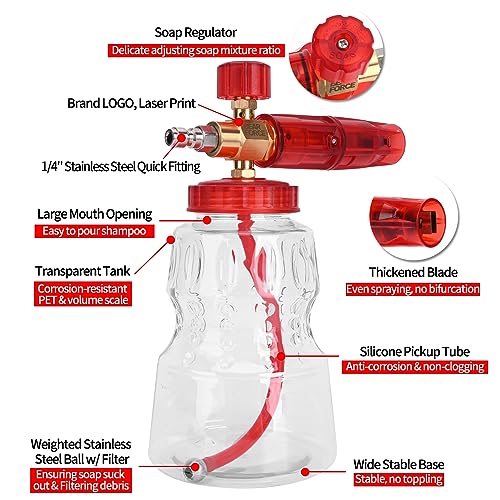 BEAR FORCE Pressure Washer Brass Foam Cannon Foam Generator Snow Foam Lance with 1/4” Quick Connector & 1.25mm & 1.10mm Orifice Nozzle, 360° Adjustable Thicker Snow Foam with 32 oz Soap Car Wash - Image 4