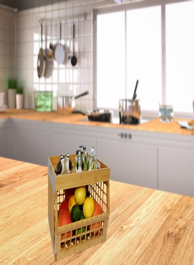 صندوق تخزين من الخيزران من altCooking Hub - صندوق تخزين متعدد الأغراض وقابل للتكديس مفتوح من الأمام مع غطاء صينية تقديم من الخيزران للمطبخ والمخزن - تصميم شبكي أنيق - Image 4