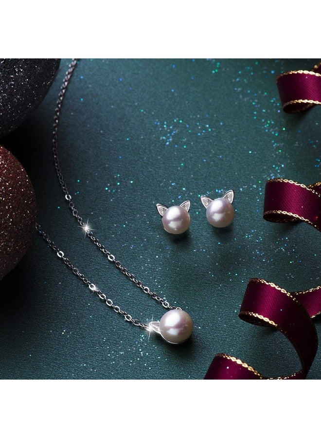 S.Leaf Cat Earrings Pearl Earrings Sterling Silver Earrings For Women Cat Memorial Gifts Cat Gifts For Cat Lovers - Image 2