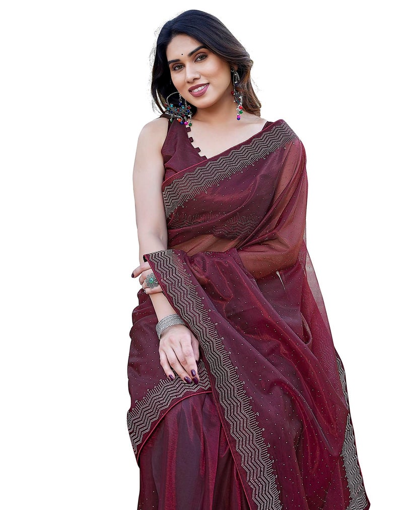 Yashika Women's New Bollywood Soft Tissue Silk Saree With Blouse Material |saree for Women | New Sari | Latest Saree (AZ-YS-P3-ANUPA MAROON) - Image 1