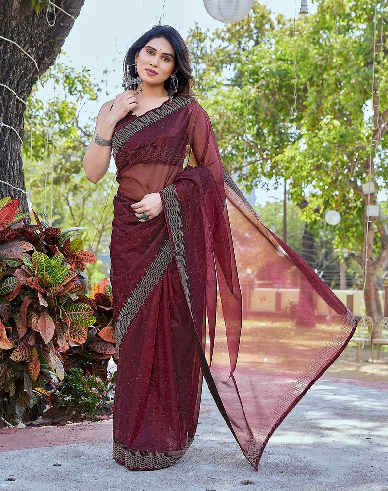 Yashika Women's New Bollywood Soft Tissue Silk Saree With Blouse Material |saree for Women | New Sari | Latest Saree (AZ-YS-P3-ANUPA MAROON) - Image 3