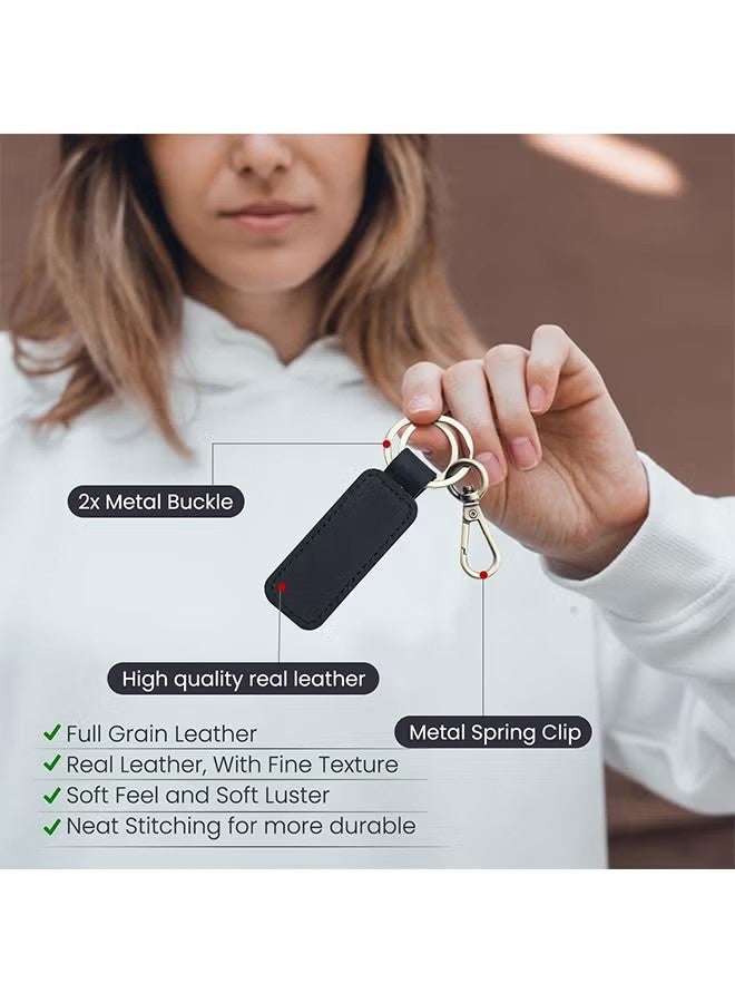 واي جيه سلسلة مفاتيح السيارة الجلدية الأصلية، حافظة مفاتيح عالمية سلسلة مفاتيح سلسلة مفاتيح جلدية للرجال والنساء، 360 درجة قابلة للدوران مع حلقة مضادة للفقد، مشبك كربيني خمر (بني وأسود) - Image 3