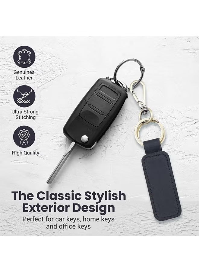 واي جيه سلسلة مفاتيح السيارة الجلدية الأصلية، حافظة مفاتيح عالمية سلسلة مفاتيح سلسلة مفاتيح جلدية للرجال والنساء، 360 درجة قابلة للدوران مع حلقة مضادة للفقد، مشبك كربيني خمر (بني وأسود) - Image 5