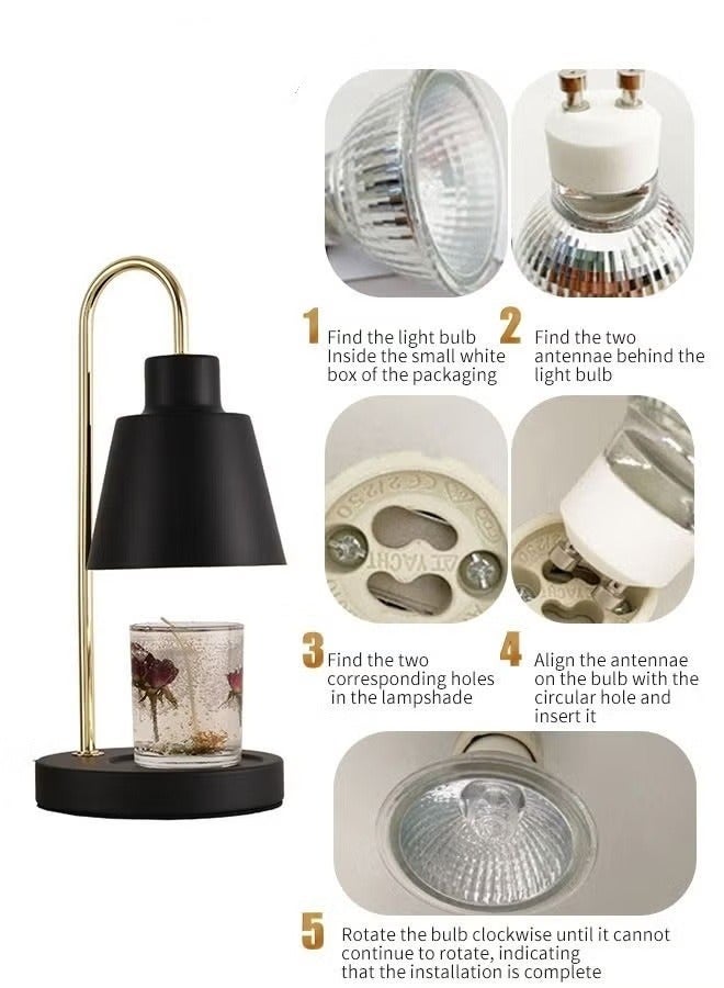 MIXDE Candle Warmer Lamp with Timer and Halogen Bulbs Vintage Classical Elegant Dimmable Electric Scented Candles Melter Aromatic Candle Holders for Home Bedside Decoration 16*34CM Black - Image 3