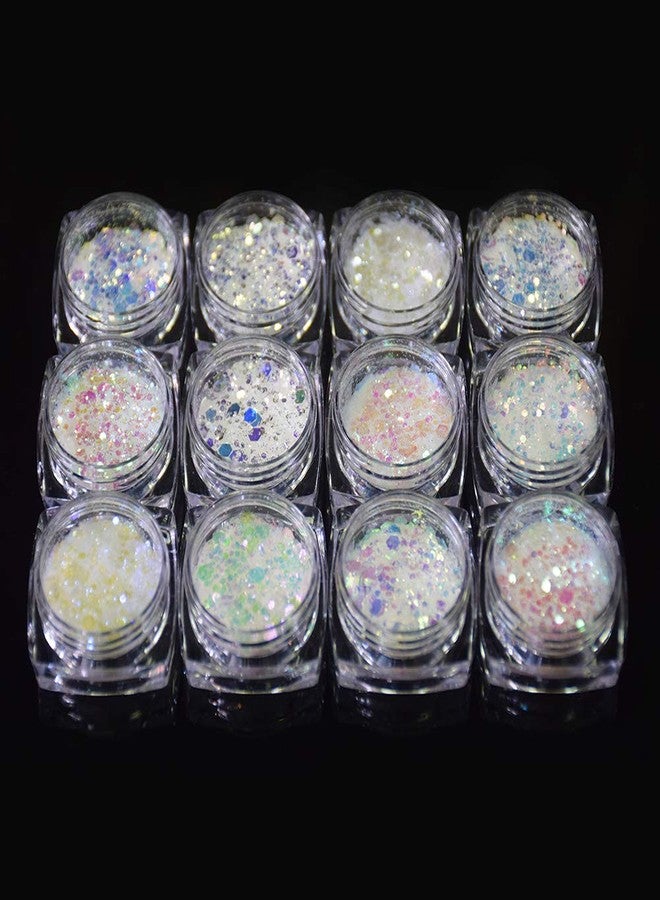 Minejin Nail Glitter Holographic Chunky Flakies Ultra-Thin Iridescent Charming Sequins Powder Tips 12 Jar - Image 2