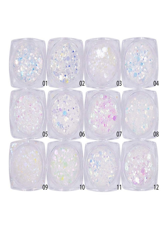 Minejin Nail Glitter Holographic Chunky Flakies Ultra-Thin Iridescent Charming Sequins Powder Tips 12 Jar - Image 1