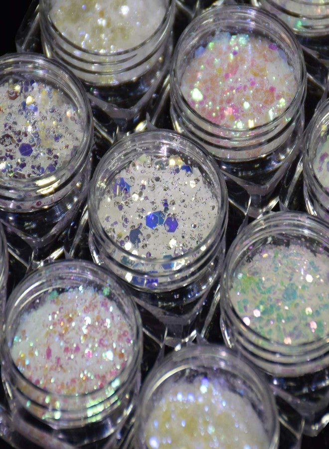 Minejin Nail Glitter Holographic Chunky Flakies Ultra-Thin Iridescent Charming Sequins Powder Tips 12 Jar - Image 4