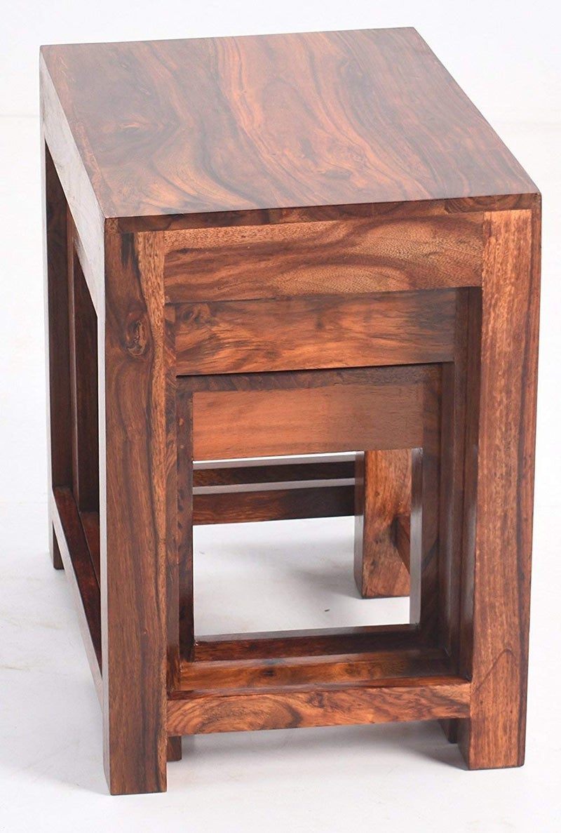 NISHANT HANDICRAFT NISHANT HANDICRAFT Solid Sheesham Wood Nesting Table for Living Room Wooden Nesting Tables Stools Set of 3 Pieces for Decor Sofa Side Peg Table Set for Home  - Image 4