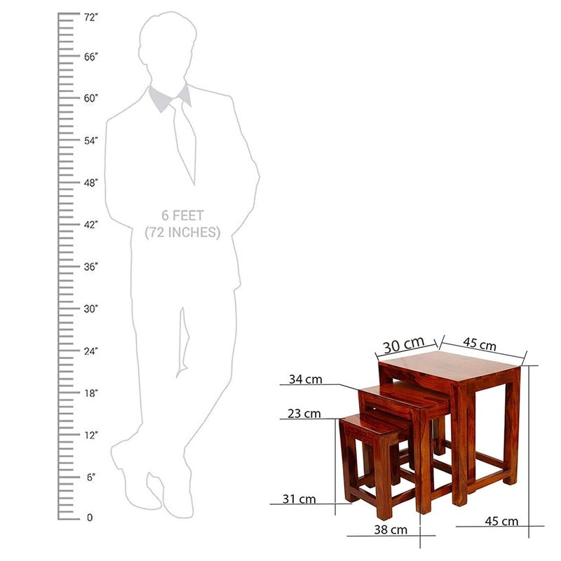 NISHANT HANDICRAFT NISHANT HANDICRAFT Solid Sheesham Wood Nesting Table for Living Room Wooden Nesting Tables Stools Set of 3 Pieces for Decor Sofa Side Peg Table Set for Home  - Image 2