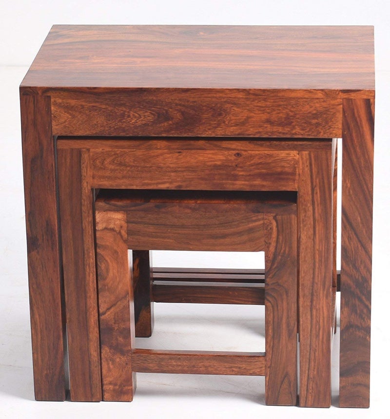 NISHANT HANDICRAFT NISHANT HANDICRAFT Solid Sheesham Wood Nesting Table for Living Room Wooden Nesting Tables Stools Set of 3 Pieces for Decor Sofa Side Peg Table Set for Home  - Image 3