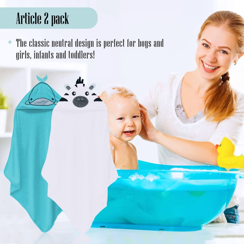 Cute Castle 2 Pack Hooded Baby Towel Rayon Made from Bamboo with 8 Washcloths - Soft Bath Towel for Bathtub for Babie, Newborn, Infant, Natural Baby Stuff Towel (Zebra and Whale) - Image 4