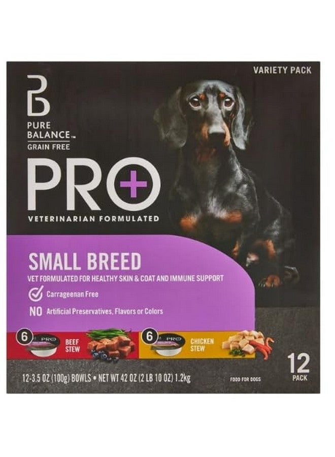 طعام الكلاب الرطب Generic Pure Balance Pro+ بنكهة لحم البقر وحساء الدجاج للسلالات الصغيرة، خالٍ من الحبوب، 3.5 أونصة (عبوة من 12 قطعة) - Image 1