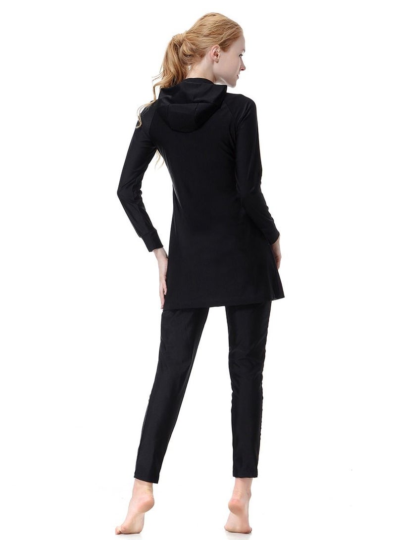 Loquat Womens Highly Elastic Hooded Printed Swimwear Set Conservative Style Long Sleeve Burkini Swimsuit Set Black  - Image 2