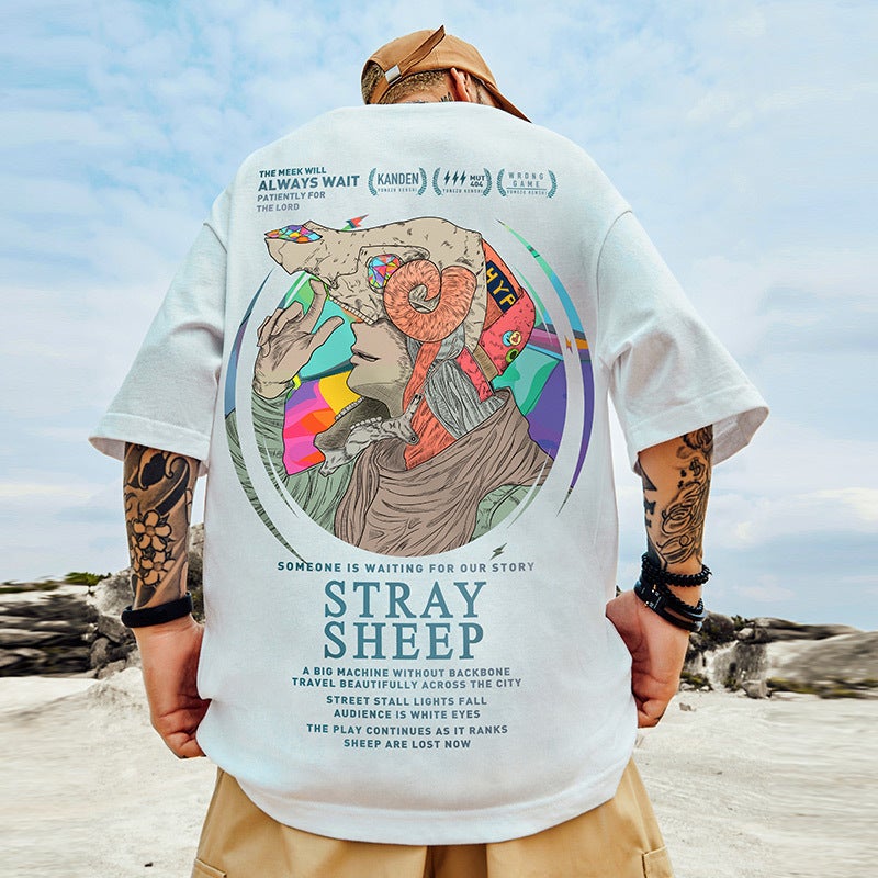 American Street Fashion Brand Hip Hop Short Sleeve Men'S Loose Plus Size Plus Size Plus Size Half Sleeve T-Shirt Ins Fashion Couple Wear Summer - Image 5