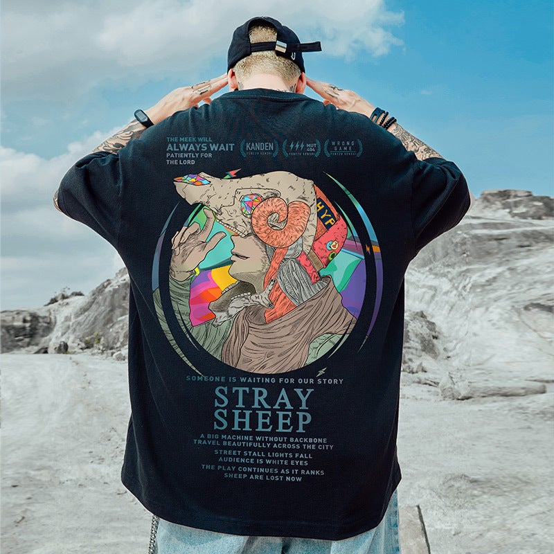 American Street Fashion Brand Hip Hop Short Sleeve Men'S Loose Plus Size Plus Size Plus Size Half Sleeve T-Shirt Ins Fashion Couple Wear Summer - Image 2