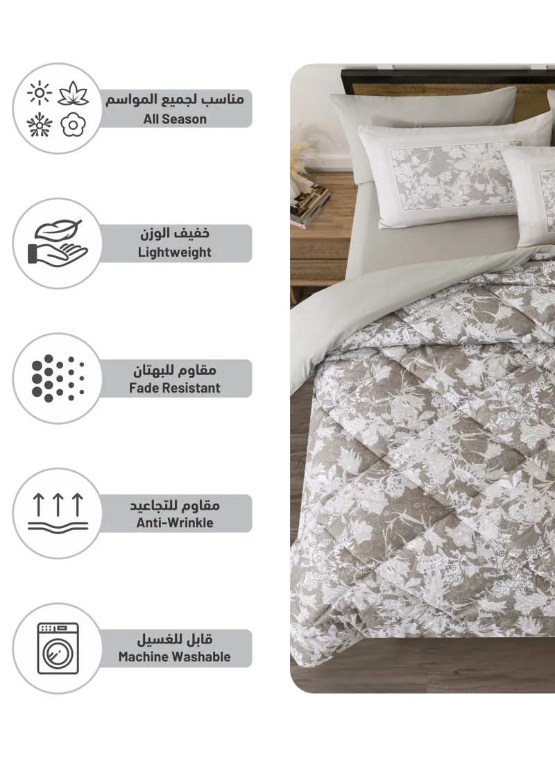 Donetella Comforter Set 6-Pcs King Size Printed Reversible Double Bed FIt 200 x 200 CM All Season Comforter With (350 GSM) Down Alternative Filling, Grey