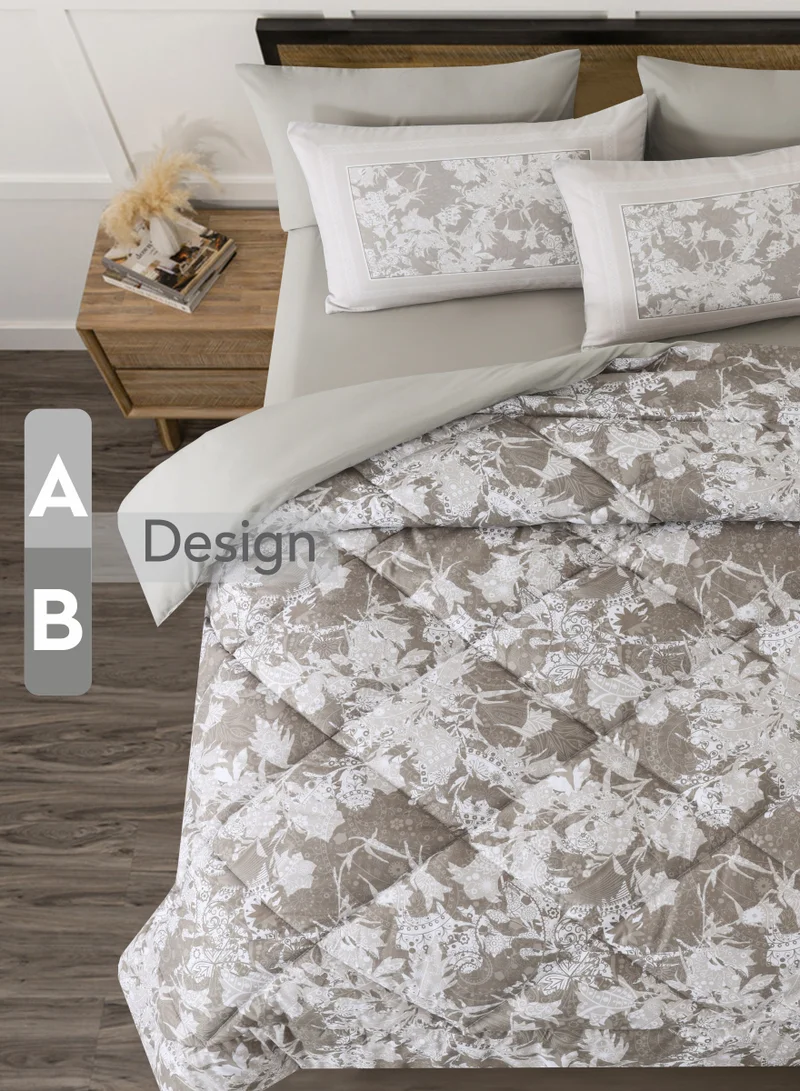 Donetella Comforter Set 6-Pcs King Size Printed Reversible Double Bed FIt 200 x 200 CM All Season Comforter With (350 GSM) Down Alternative Filling, Grey