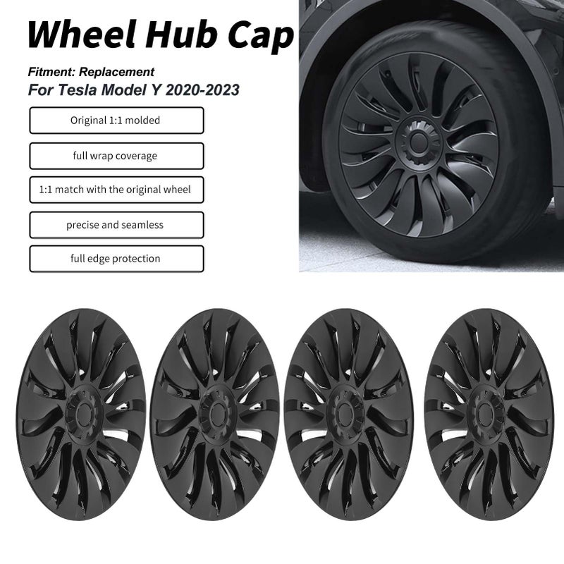 KLLJRFW 19 Inch Wheels Covers Replacement for Tesla Model Y 2020 to 2023, 4 Pieces Wheel Hub Cap Symmetrical Shiny Black Car Wheel Cover - Image 2