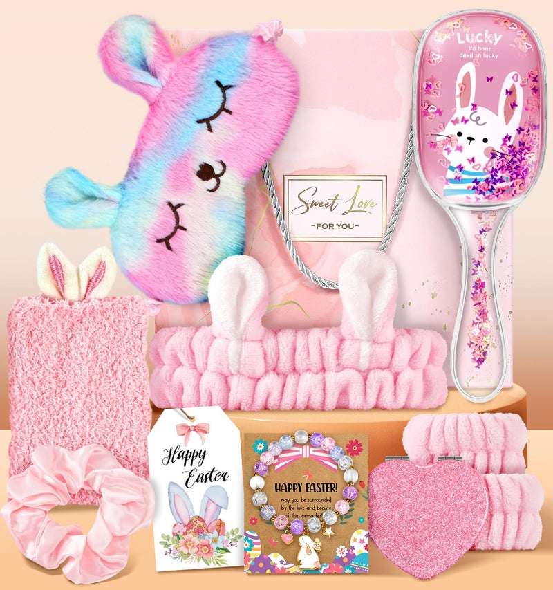 Swooflia Easter Basket Stuffers Bunny Gifts for Teen Girls - Birthday Gifts for Teenage Girls, Easter Bracelets Socks Brushes Headband Gift Baskets for Young Sisters Friend Daughter - Image 1