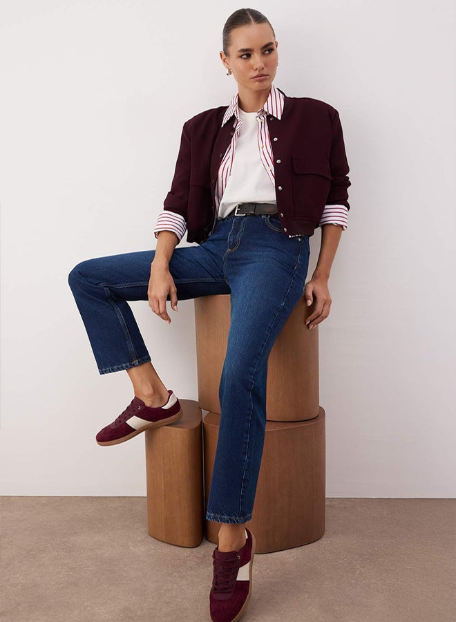 trendyol Dark Blue High Waist Straight Jeans - Image 2