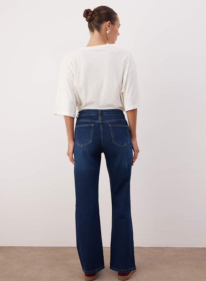 trendyol Dark Blue High Waist Straight Jeans - Image 4