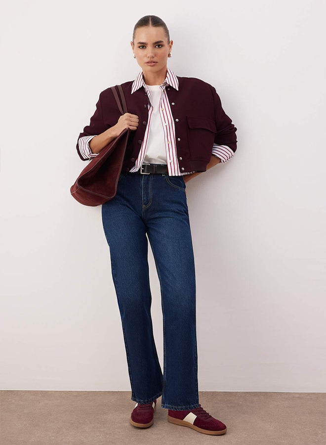 trendyol Dark Blue High Waist Straight Jeans - Image 1