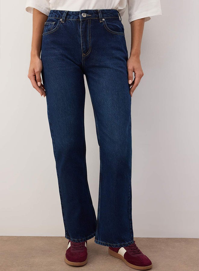 trendyol Dark Blue High Waist Straight Jeans - Image 3