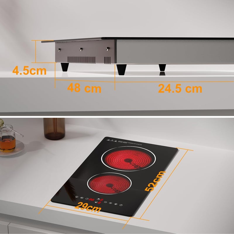 Electric Kitchen Plate with Two Infrared Burners for Cooking, 3000 W Domino to Insert, Two Heating Elements Stove, Built-in Kitchen 230 V - Image 2