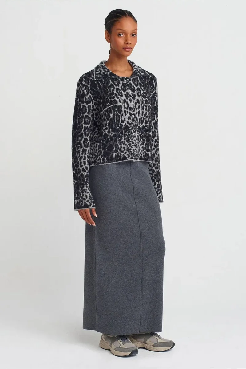 Dilvin Multicolor DILVIN Leopard Jacquard Button Cardigan for Women | Best Price UAE