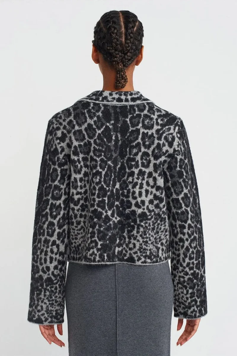 Dilvin Multicolor DILVIN Leopard Jacquard Button Cardigan for Women | Best Price UAE