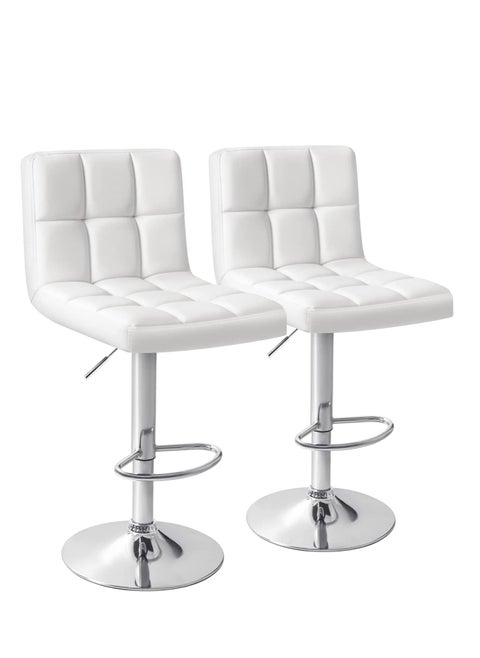 Bar Stools Modern Pu Leather Adjustable Swivel Barstools, Armless Hydraulic Kitchen Counter Bar Stool Synthetic Leather Extra Height Square Island Barstool With Back Set Of 2(White)